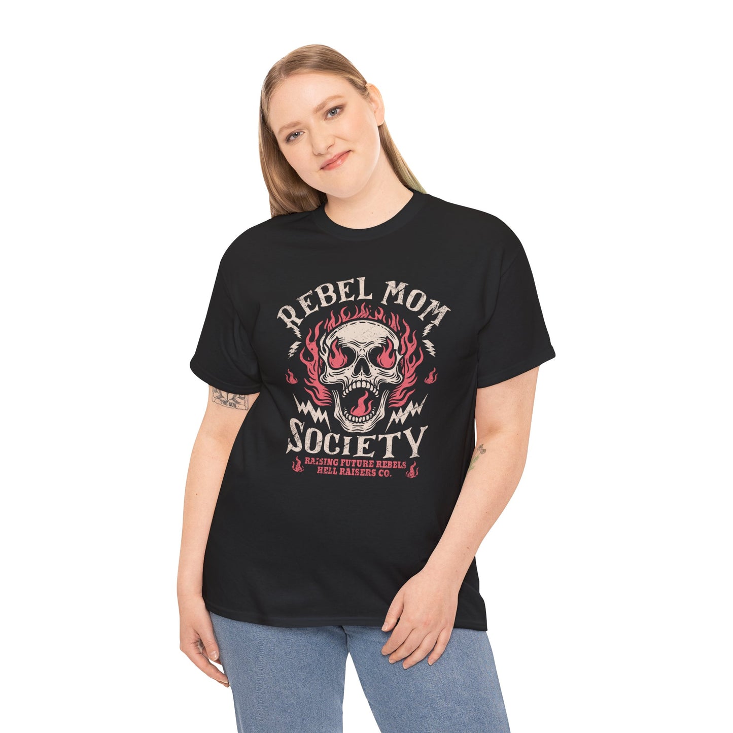 Rebel Mom Skull T-shirt Myfiercespirit Woman Model 2 Black