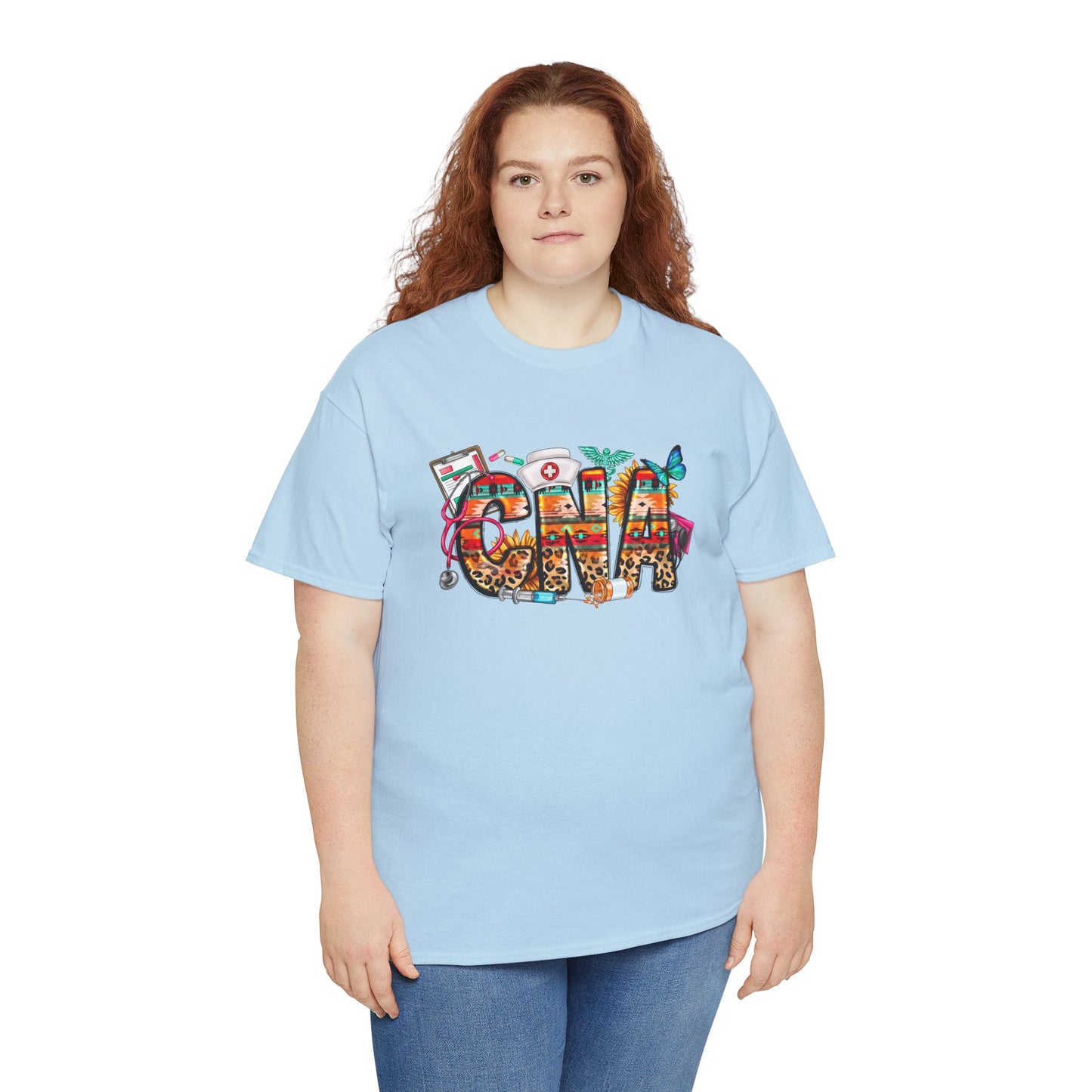 Retro CNA T-shirt Myfiercespirit Woman Model 3 Light Blue