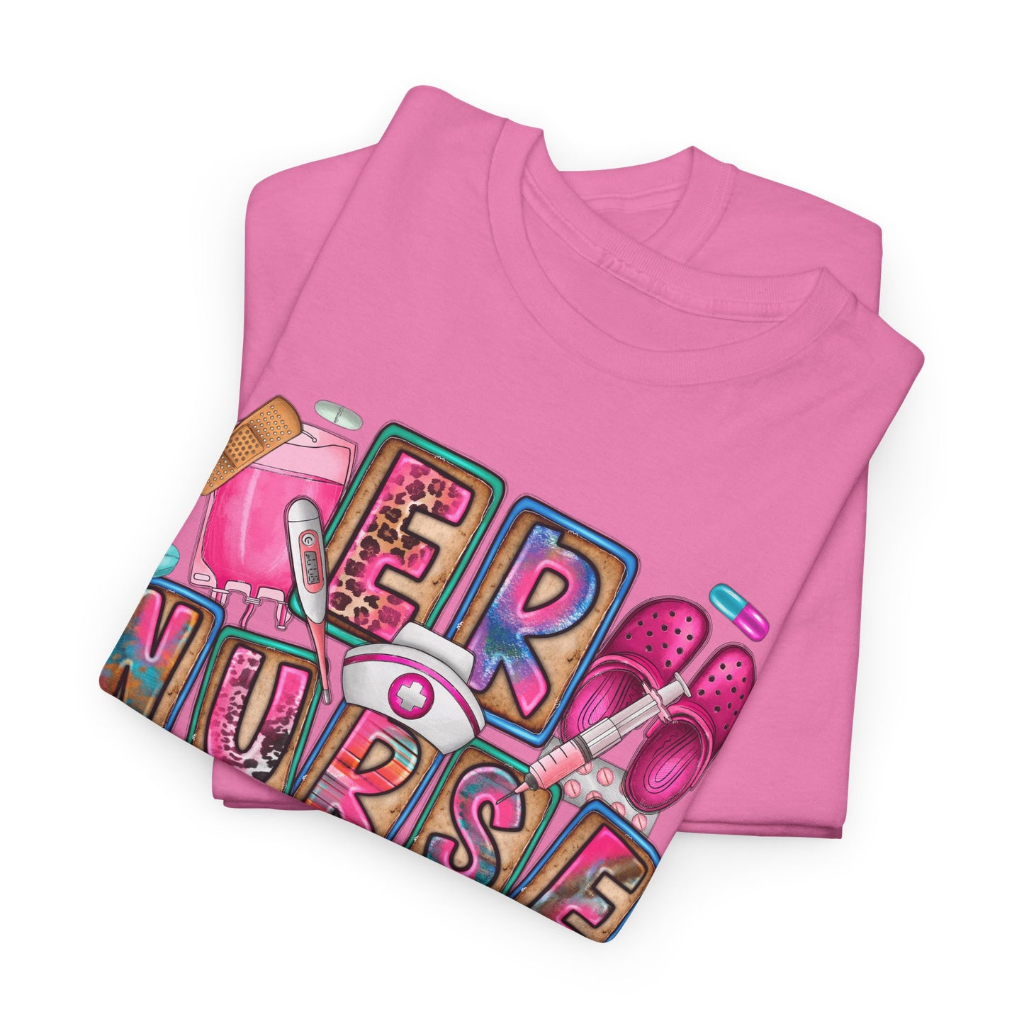 Retro ER Nurse T-shirt Myfiercespirit Folded Front Azalea