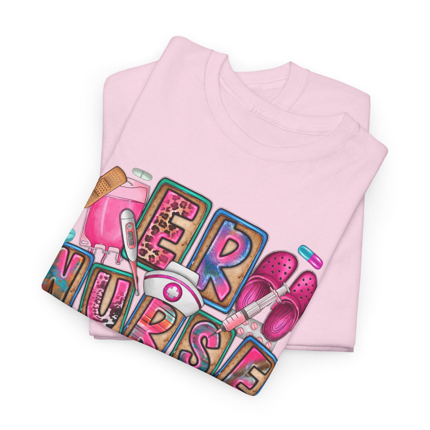 Retro ER Nurse T-shirt Myfiercespirit Folded Front Light Pink