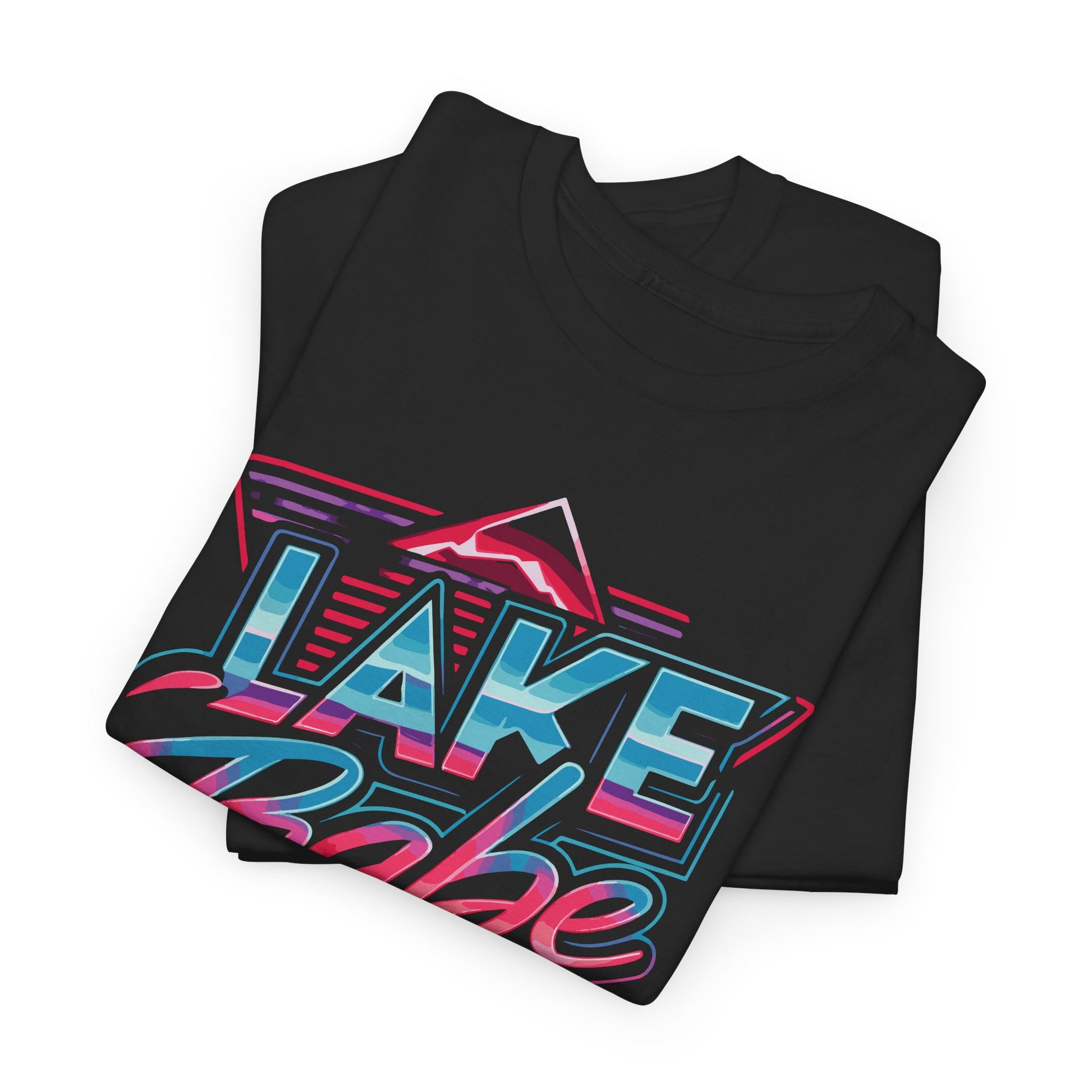 Retro Lake Babe 80s T-shirt Myfiercespirit Folded Front Black