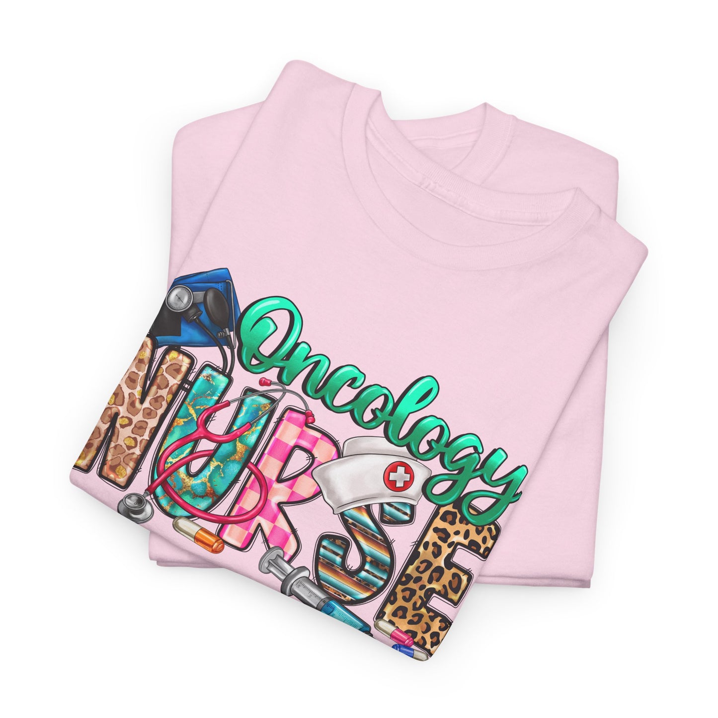 Retro Oncology Nurse T-shirt Myfiercespirit Folded Front Light Pink