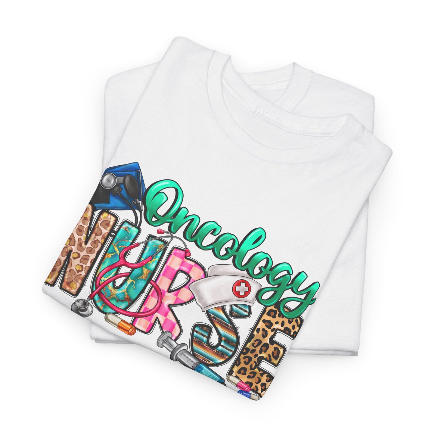 Retro Oncology Nurse T-shirt Myfiercespirit Folded Front White