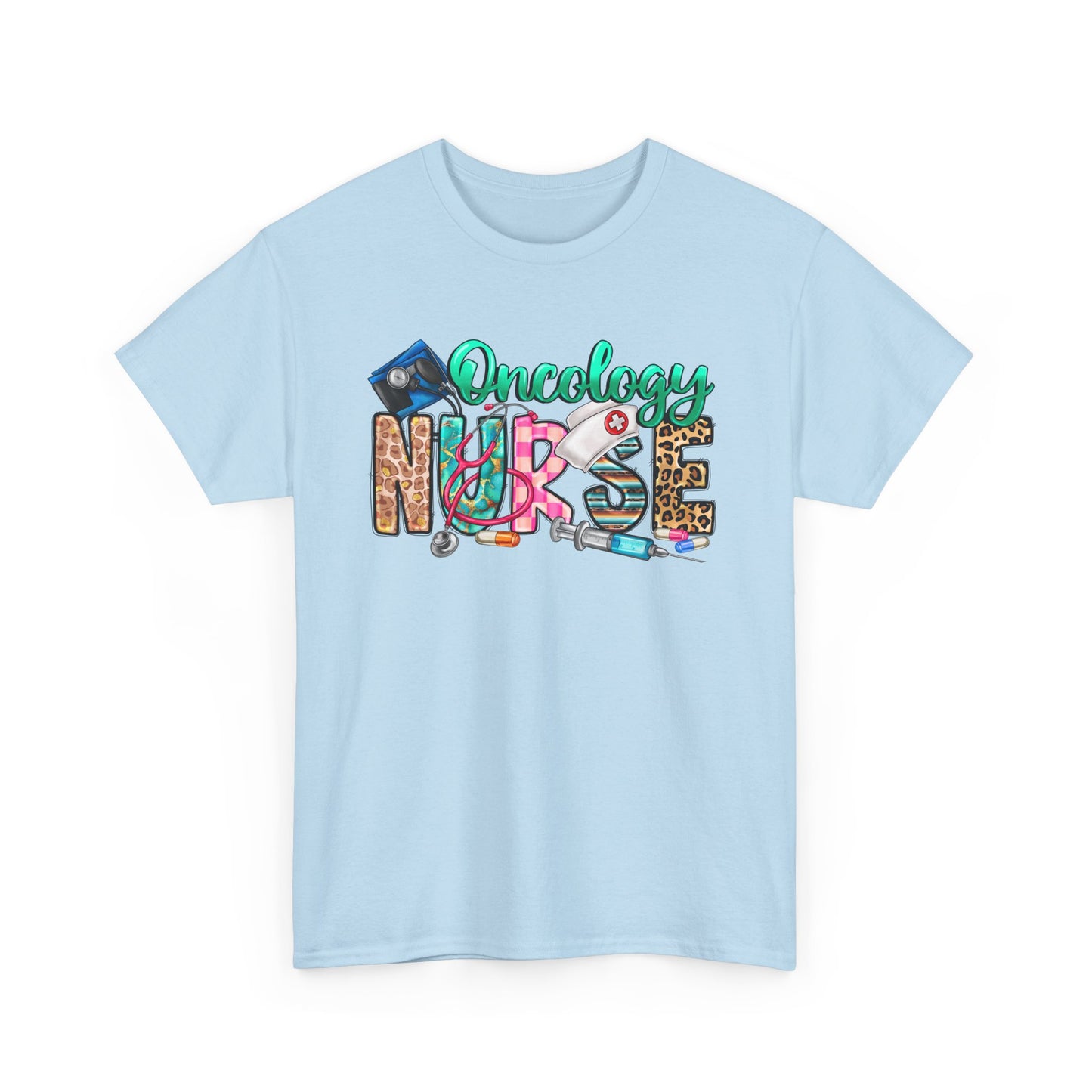 Retro Oncology Nurse T-shirt Myfiercespirit Front Light Blue