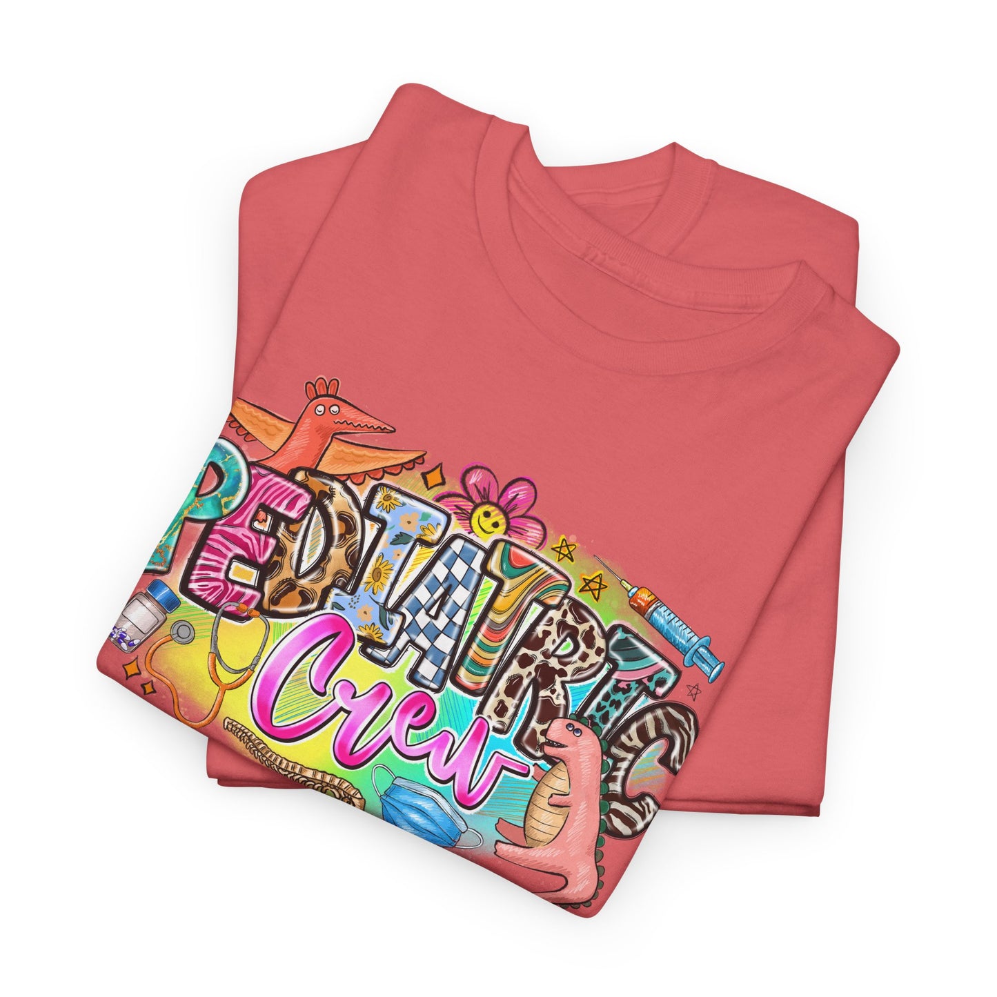 Retro Pediatric Crew T-shirt Myfiercespirit Folded Front Coral Silk