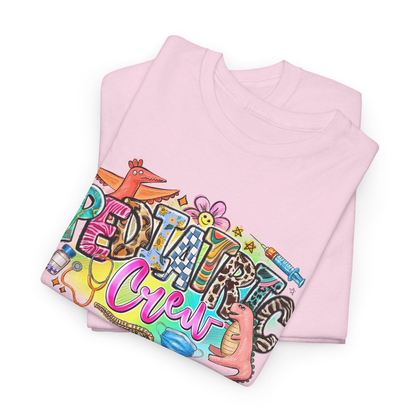 Retro Pediatric Crew T-shirt Myfiercespirit Folded Front Light Pink