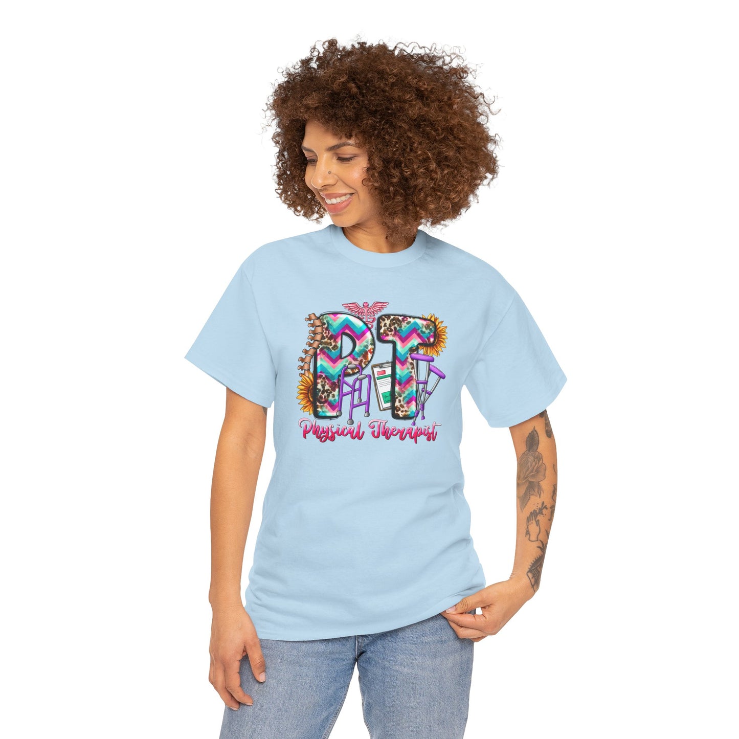 Retro Physical Therapist T-shirt Myfiercespirit Woman Model 1 Light Blue