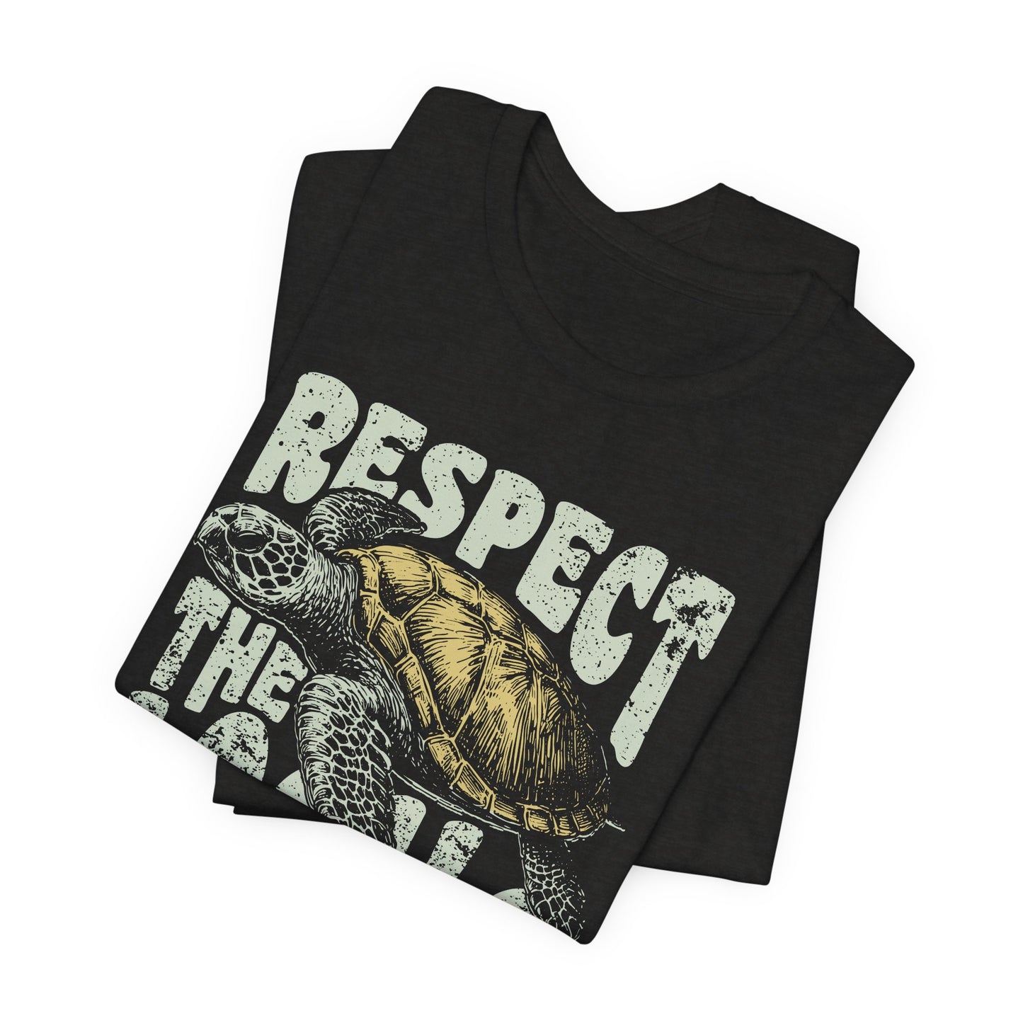 Retro Respect The Locals Sea Turtle T-shirt Myfiercespirit Folded Front Black Heather