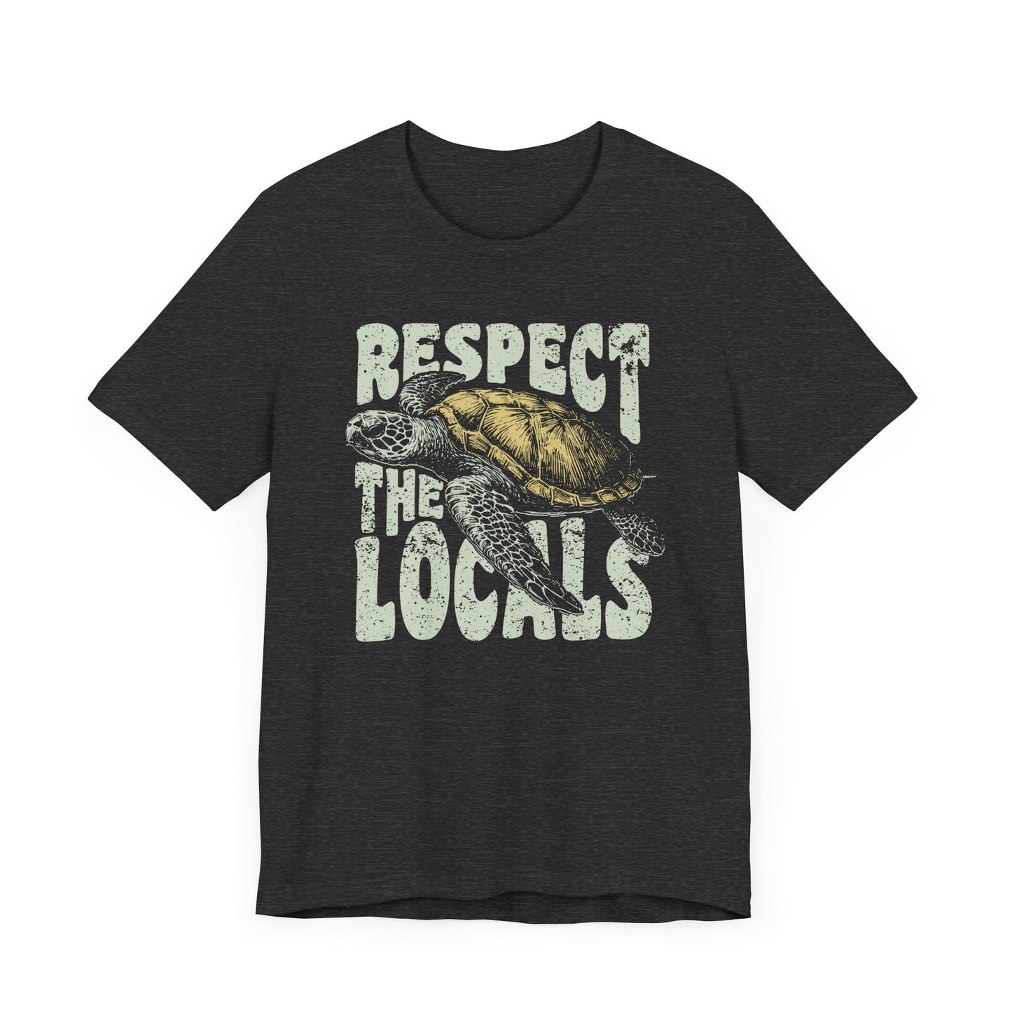 Retro Respect The Locals Sea Turtle T-shirt Myfiercespirit Front Dark Grey Heather