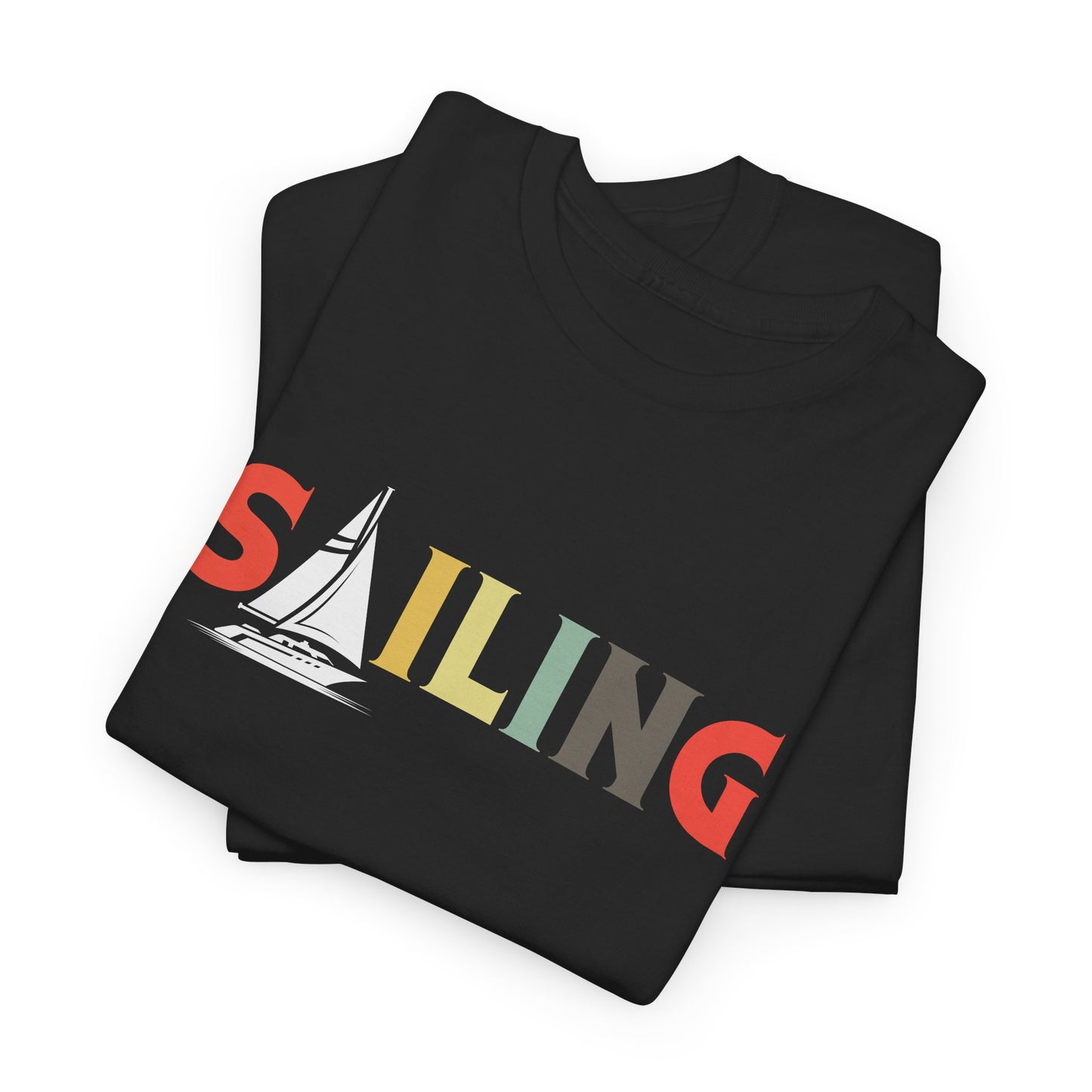 Retro Sailing T-shirt Myfiercespirit Folded Front Black