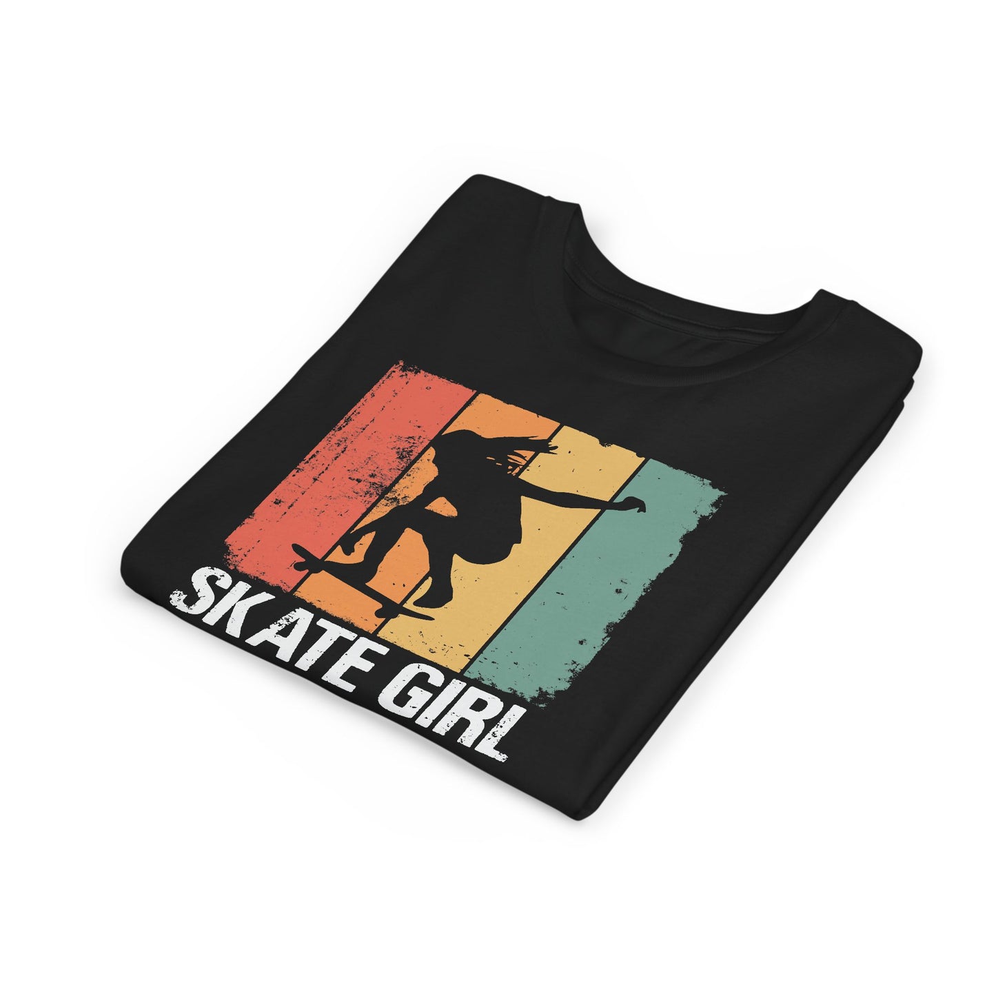 Retro Skate Girl Youth T-shirt Myfiercespirit Folded Front Black