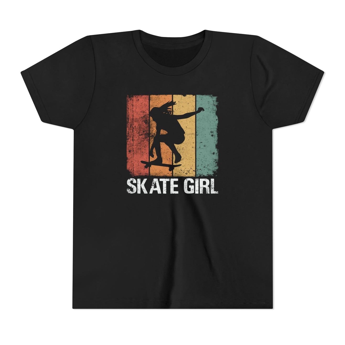 Retro Skate Girl Youth T-shirt Myfiercespirit Front Black