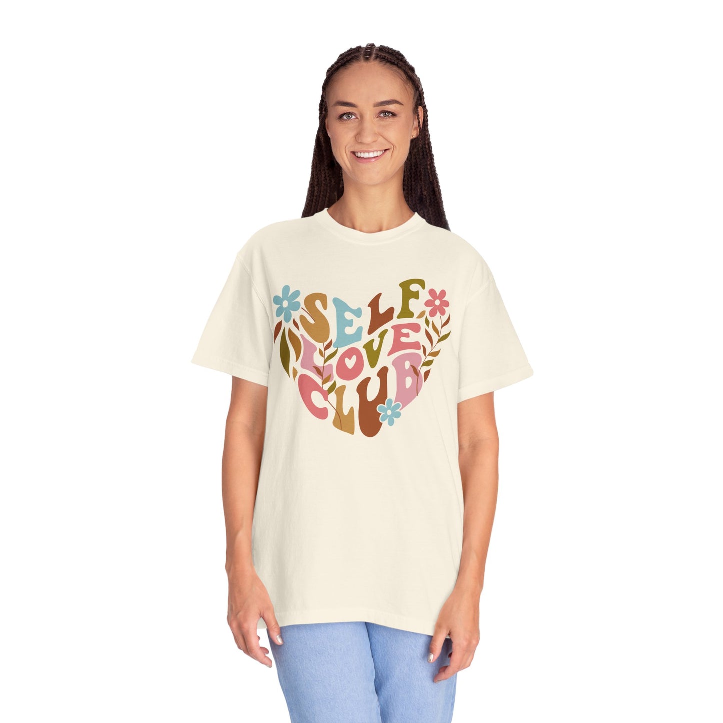 Self Love Club Oversized Sleep T-shirt Woman Model Ivory