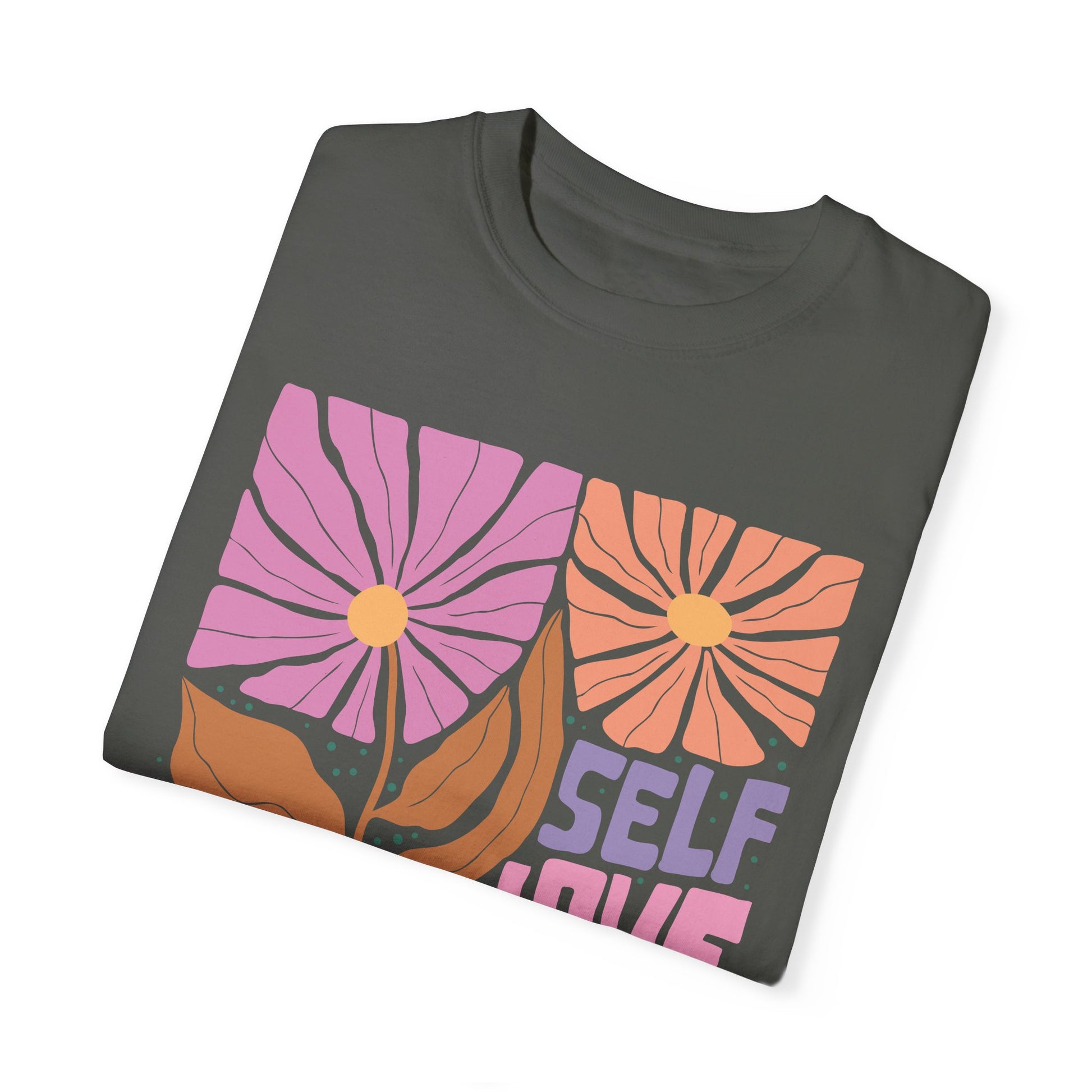 Self Love Flowers Oversized Sleep T-shirt Folded Front Pepper