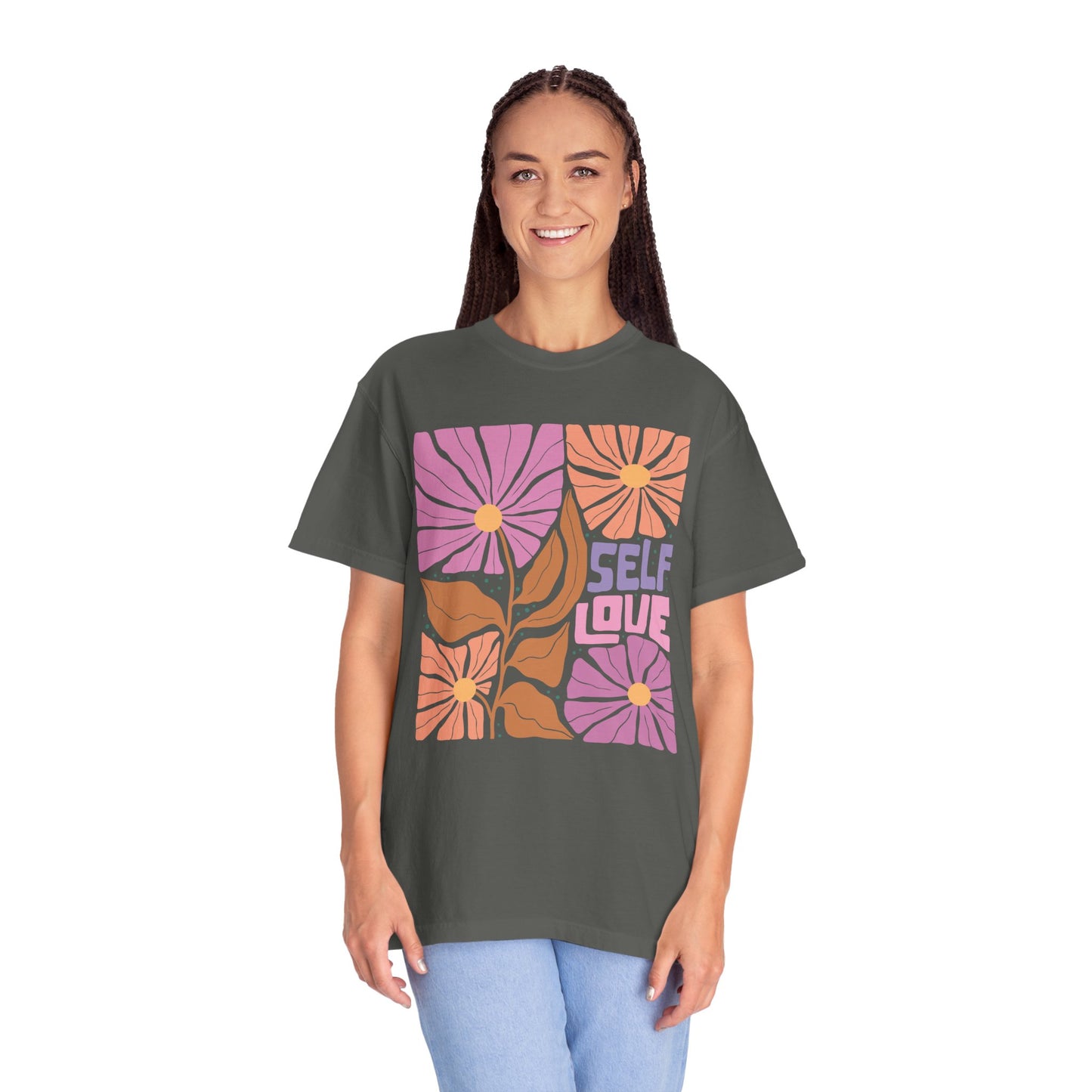 Self Love Flowers Oversized Sleep T-shirt Woman Model Pepper