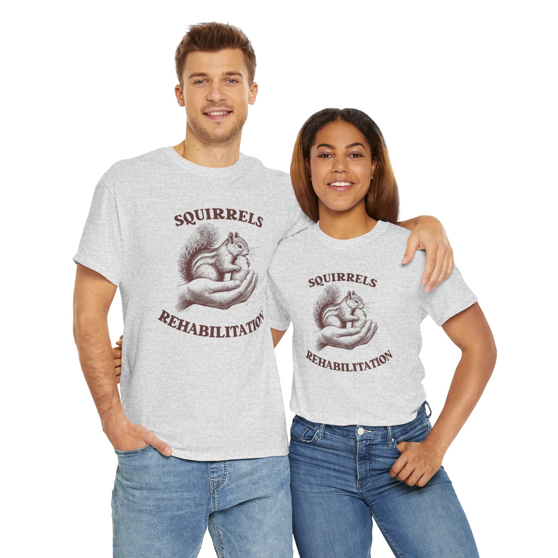 Squirrels Rehabilitation T-shirt Myfiercespirit Man Woman Model Front Ash