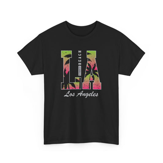 Summer Beach Los Angeles T-shirt Myfiercespirit Front Black