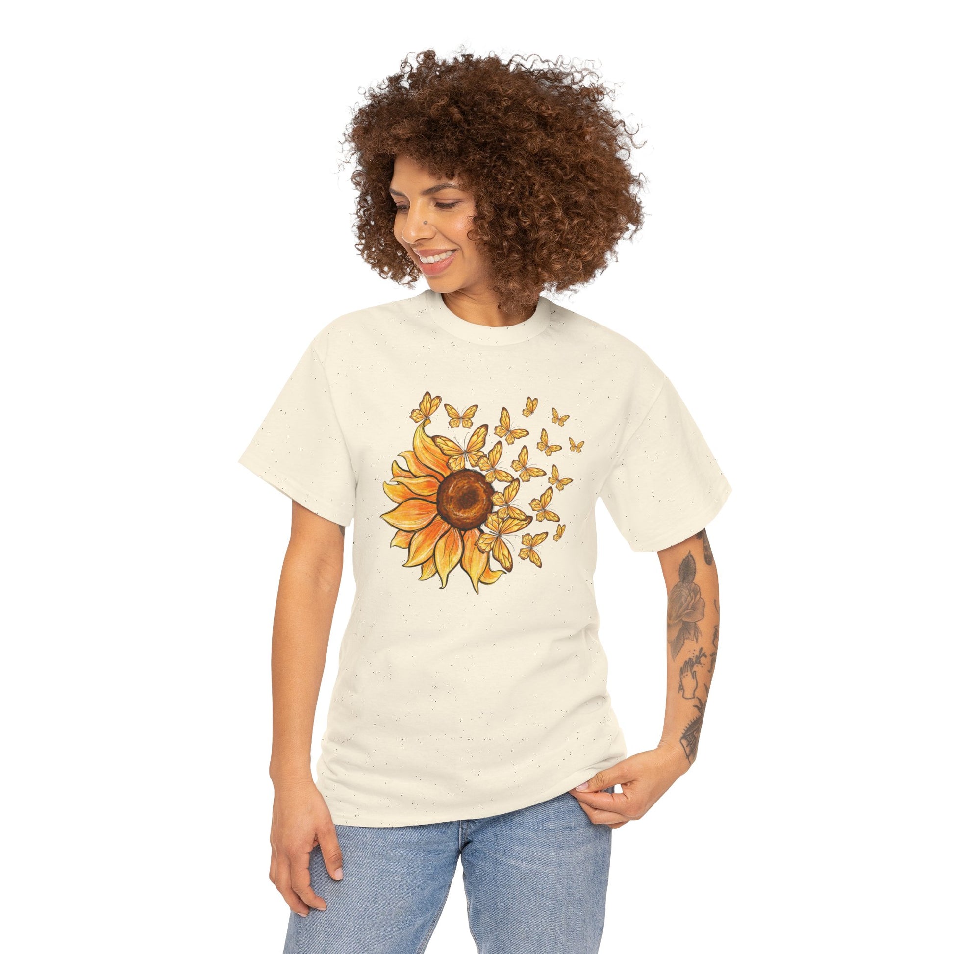 Sunflower Butterfly T-shirt Myfiercespirit Woman Model 1 Naturel