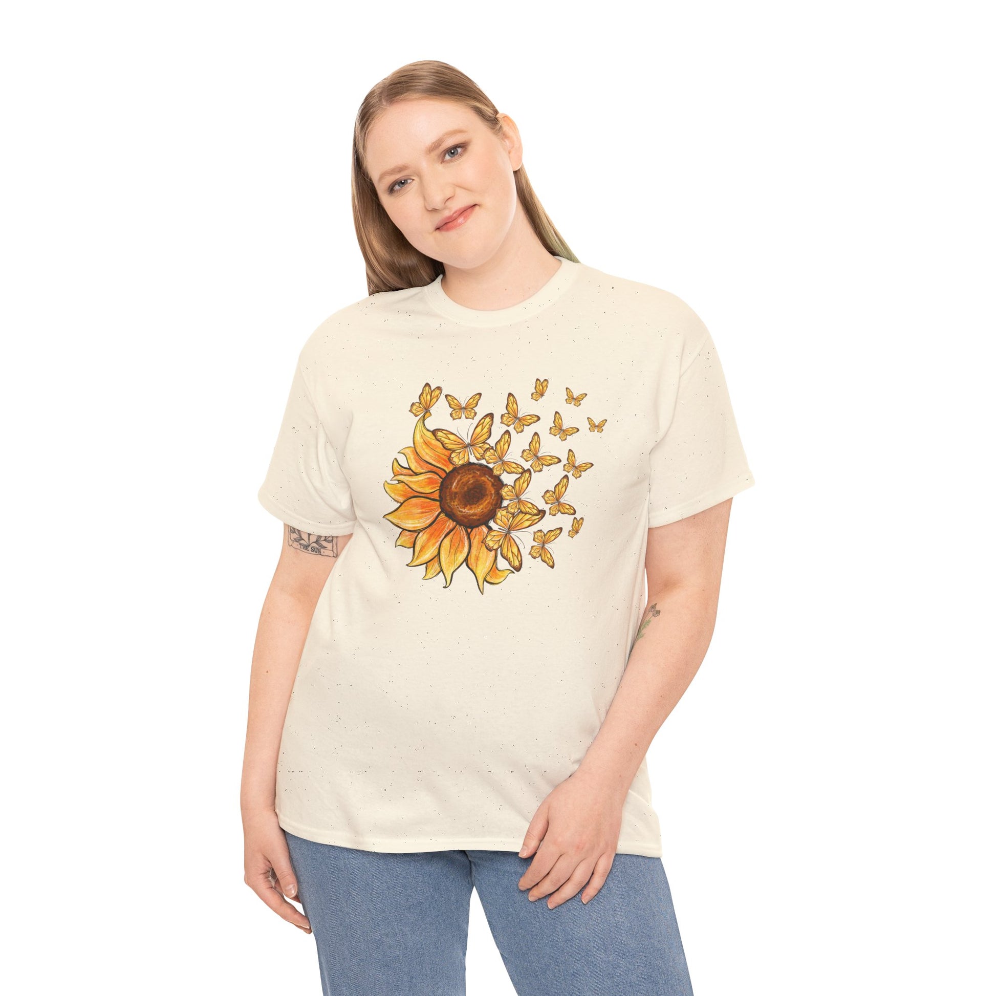 Sunflower Butterfly T-shirt Myfiercespirit Woman Model 2 Naturel