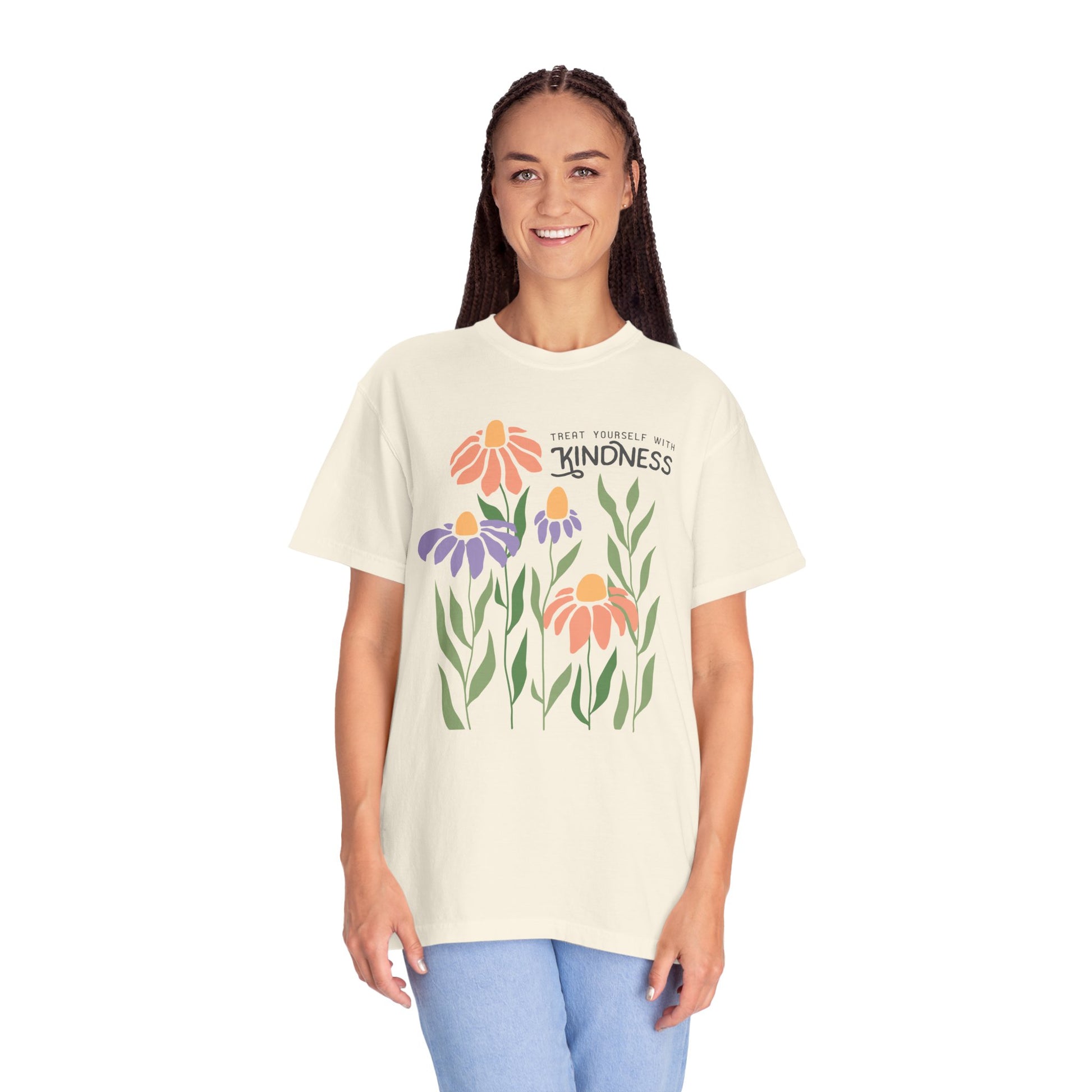 Treat Yourself with Kindness Oversized Sleep Tee Woman Model Ivory