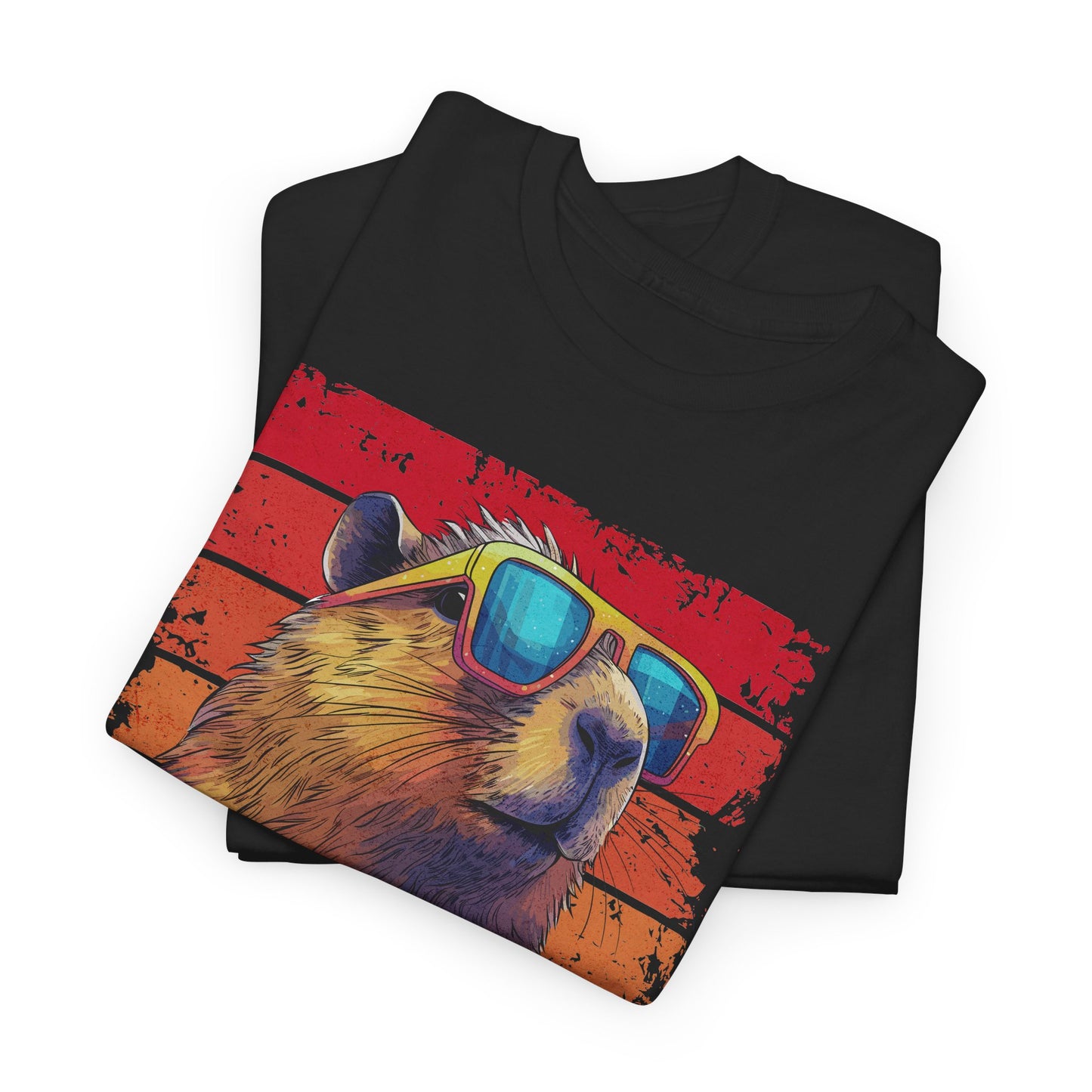 Vintage Capybara T-shirt Myfiercespirit Folded Front Black