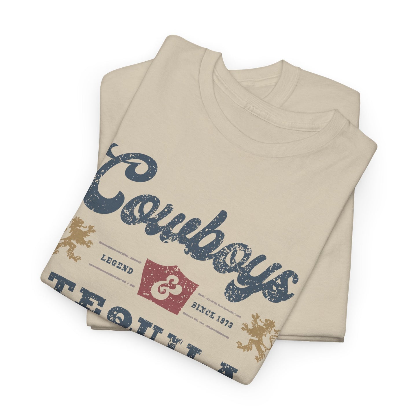 Vintage Cowboys and Tequila T-shirt Myfiercespirit Folded Front Sand