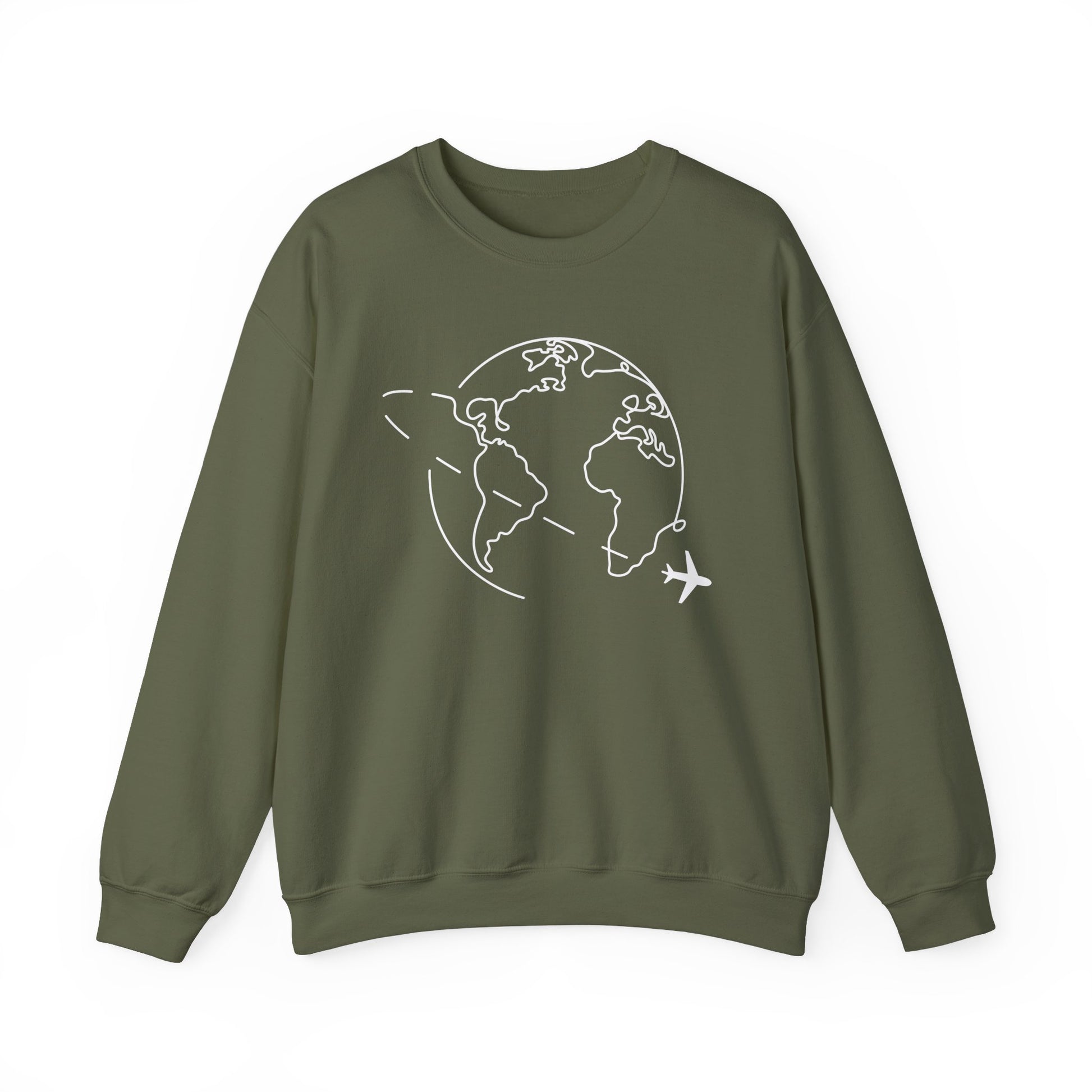 World Travel Sweatshirt Myfiercespirit Front Military Green