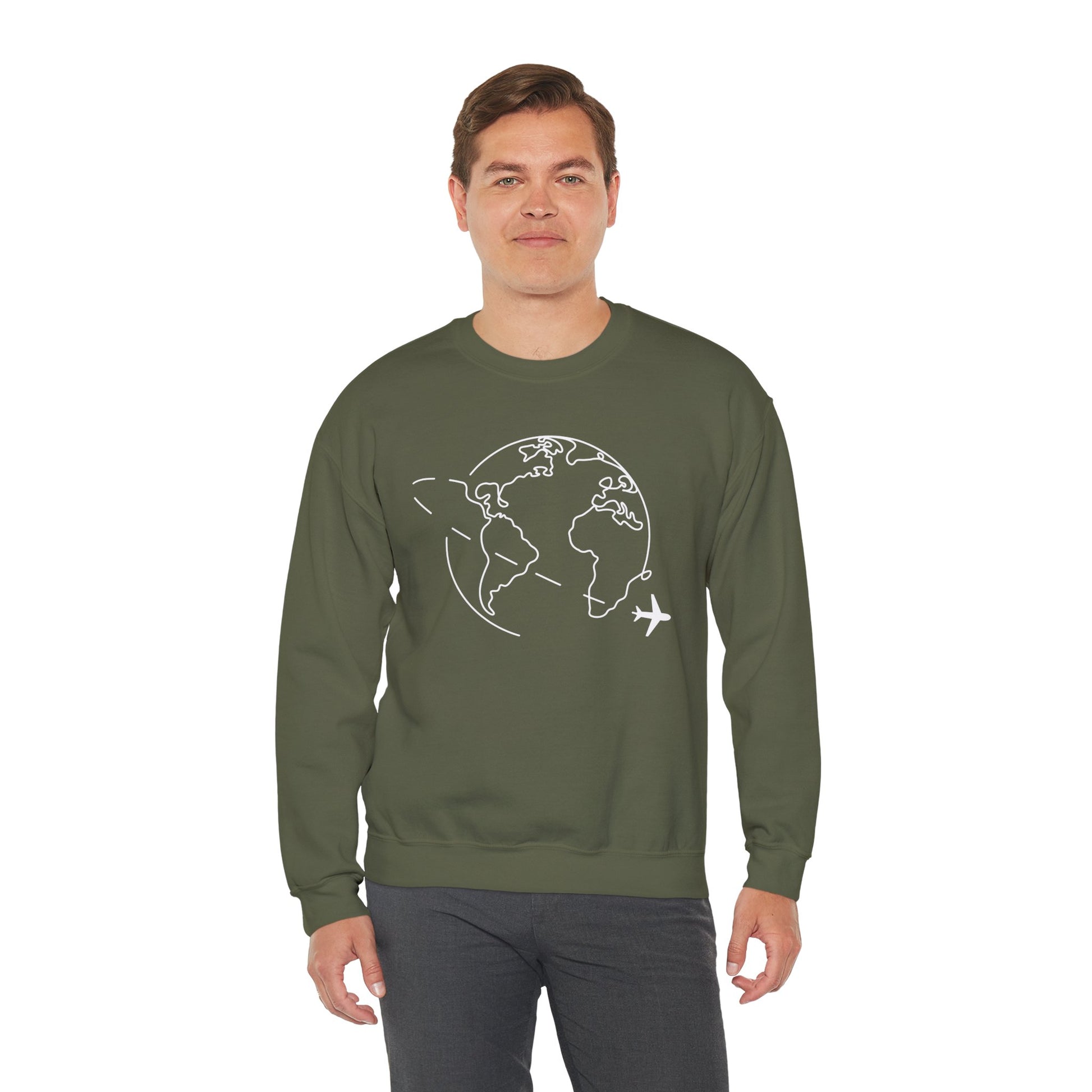 World Travel Sweatshirt Myfiercespirit Man Model Military Green